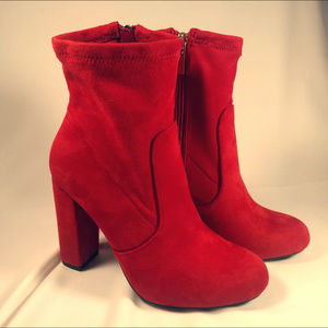 NWOT Bamboo red vegan suede booties